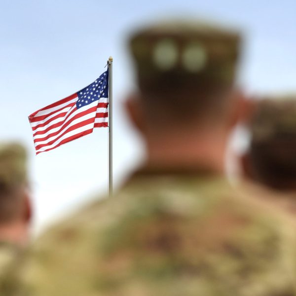 American Soldiers and US Flag. US Army