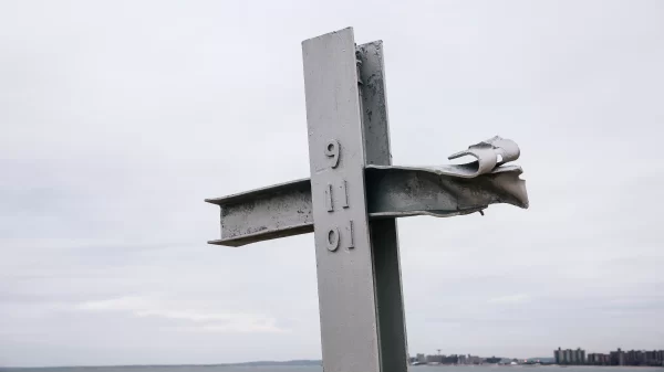 9/11 Memorial In Breezy Point New YorkCross at the 9/11 memorial in Breezy Point New York. Cross is from steel from the World Trade Center.