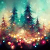 Magical forest with christmas trees and glowing lights