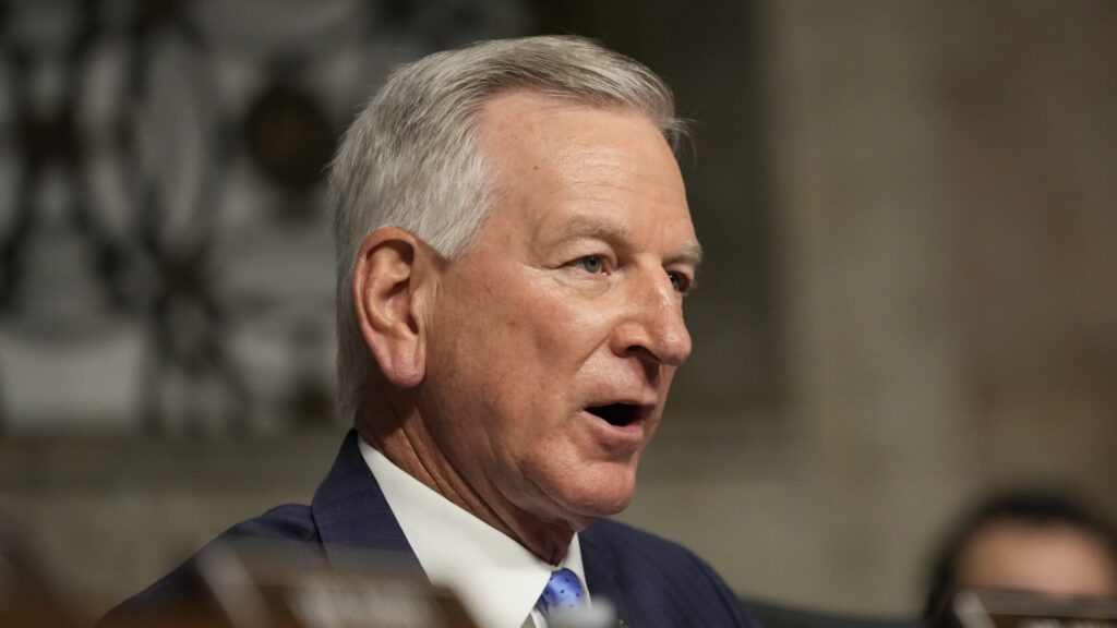 Sen. Tommy Tuberville, R-Ala. speaks at the Senate Armed Services Committee confirmation hearing for Pete Hegseth, President-elect Donald Trump's choice to be Defense secretary, at the Capitol in Washington, Tuesday, Jan. 14, 2025.()