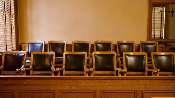 jury box with twelve chairs at the old courthouse